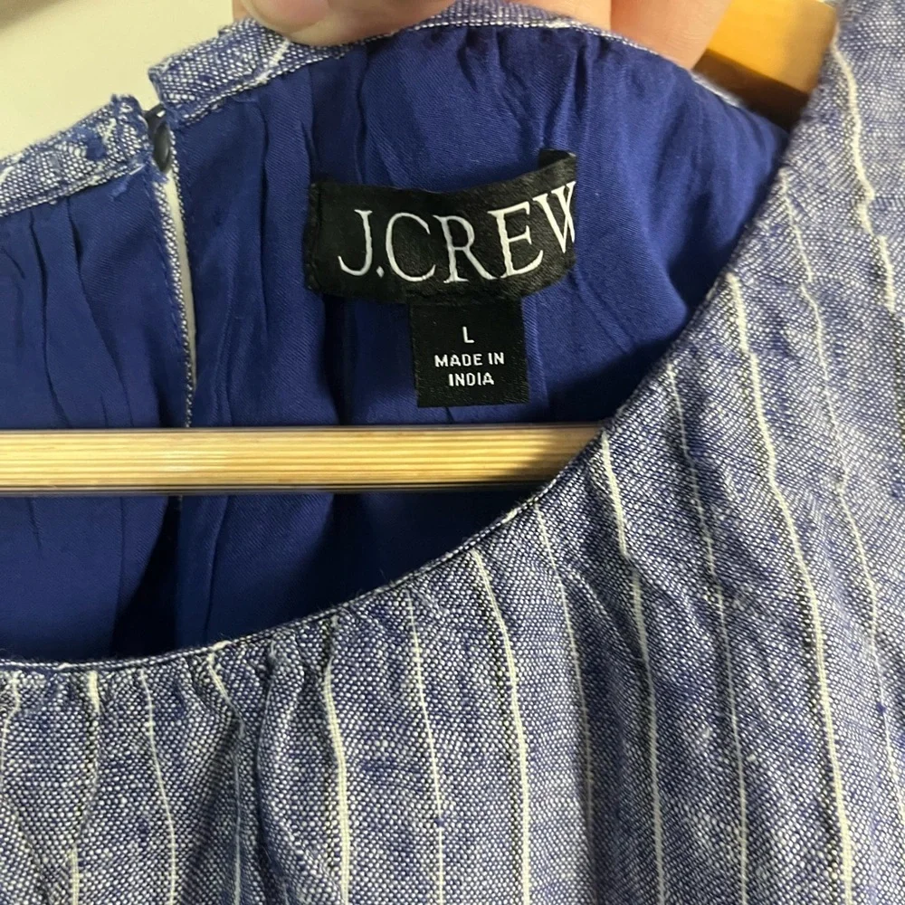 J. crew Hyacinth dress in striped linen blue white midi size large - Picture 4 of 8